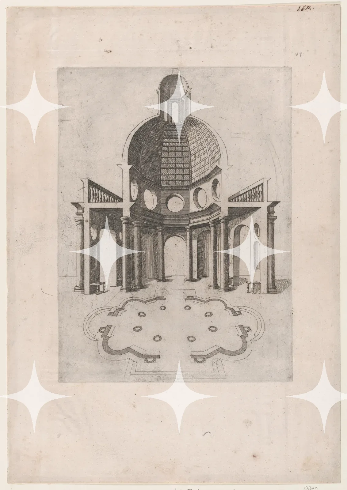 Domed Pavilion and Plan, Engraving — photo 1