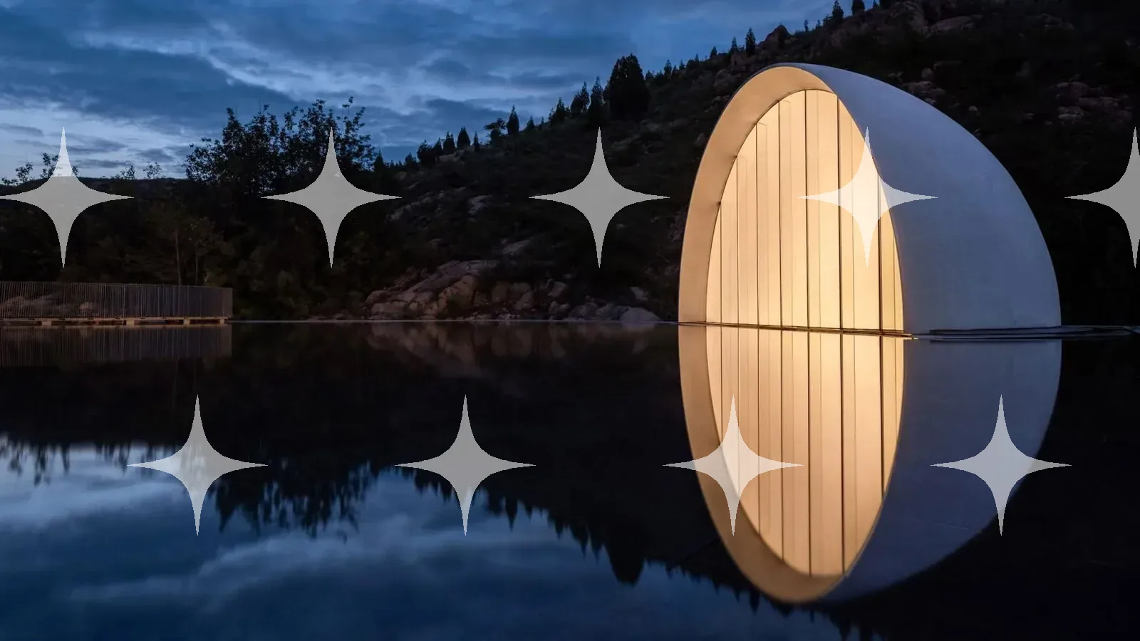 Ovoid Pavilion on Still Water — photo 1