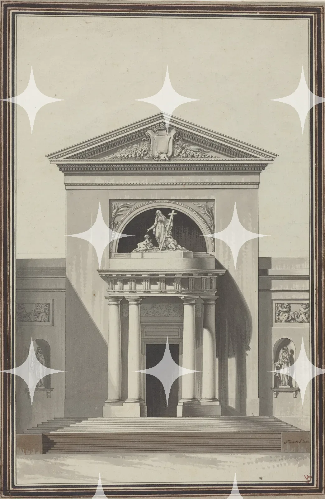 Neoclassical Church Facade Design with Faith Sculpture Print — photo 1