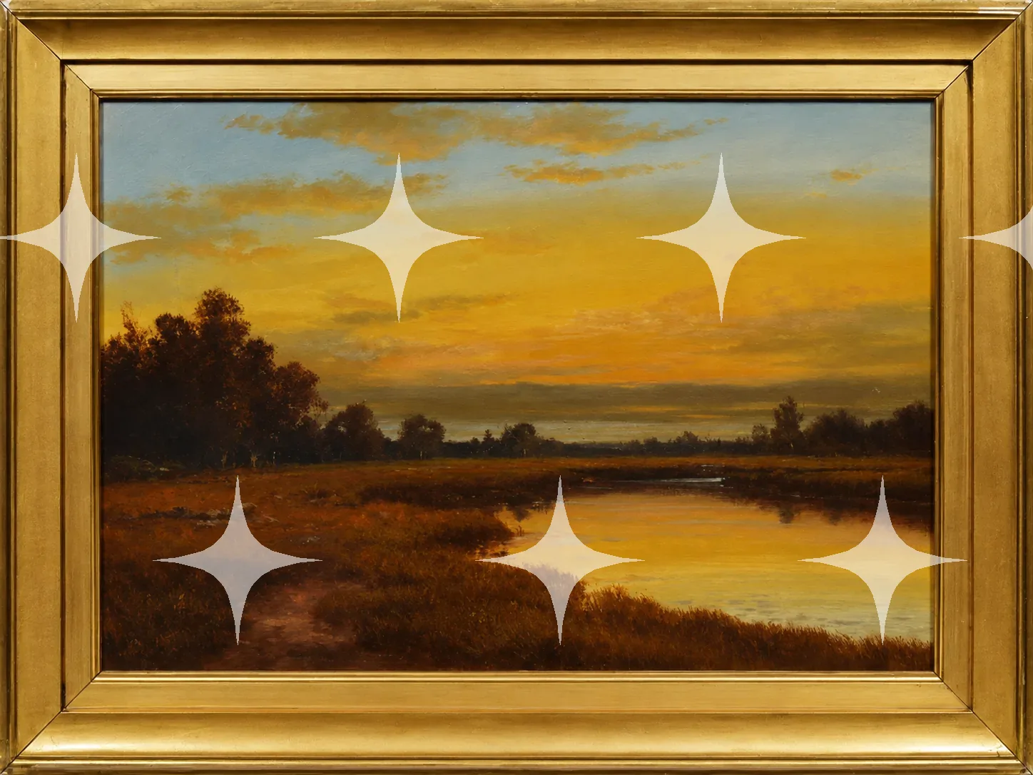 Golden Hour Marshland, Gilt-Framed Study — photo 1