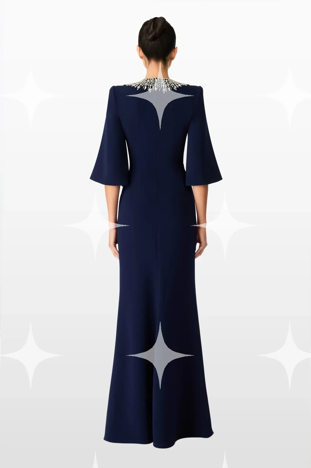 Embellished-Neckline Navy Gown — photo 1