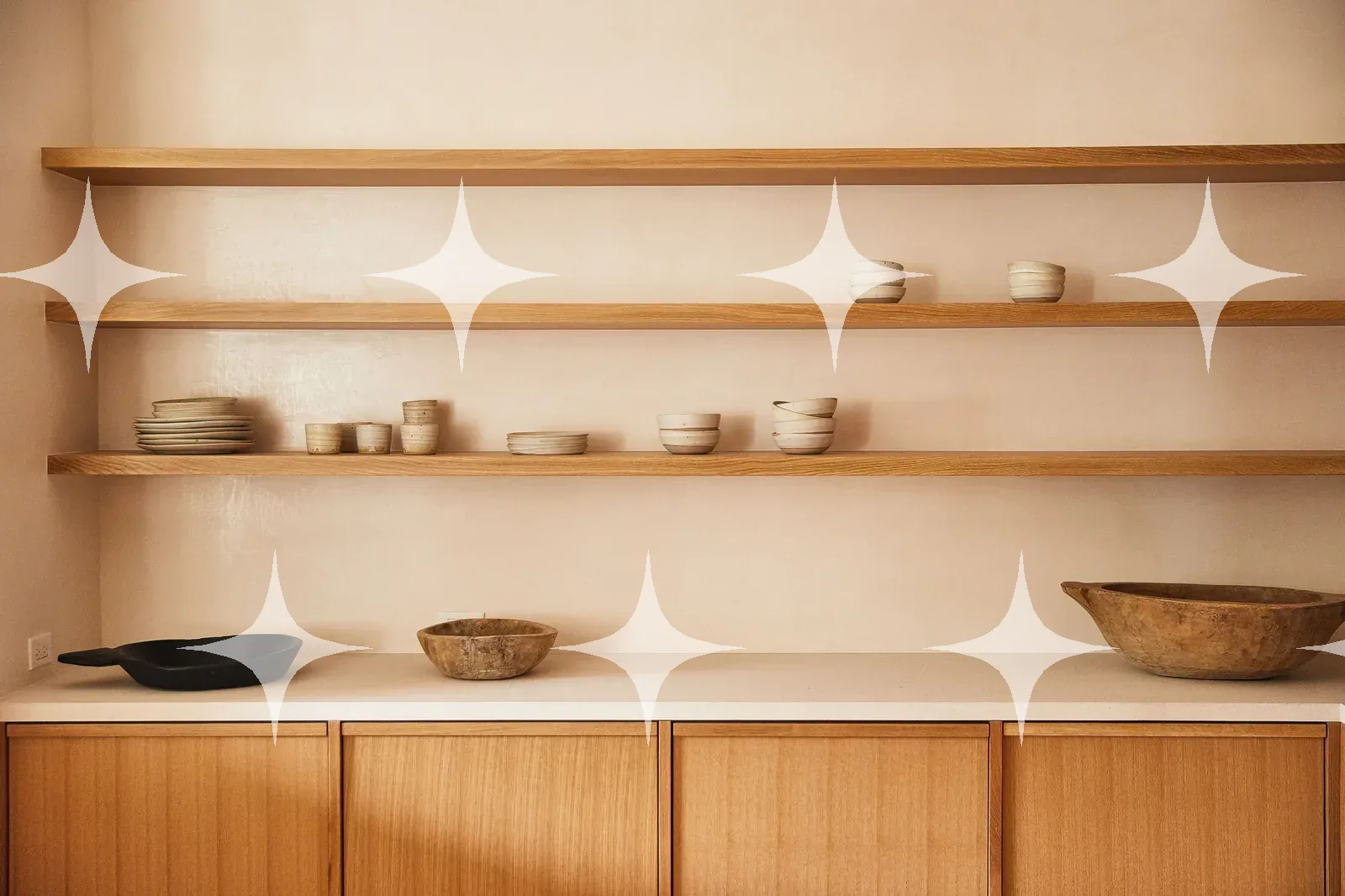 Built-In Oak Display Shelving with Ceramics — photo 1