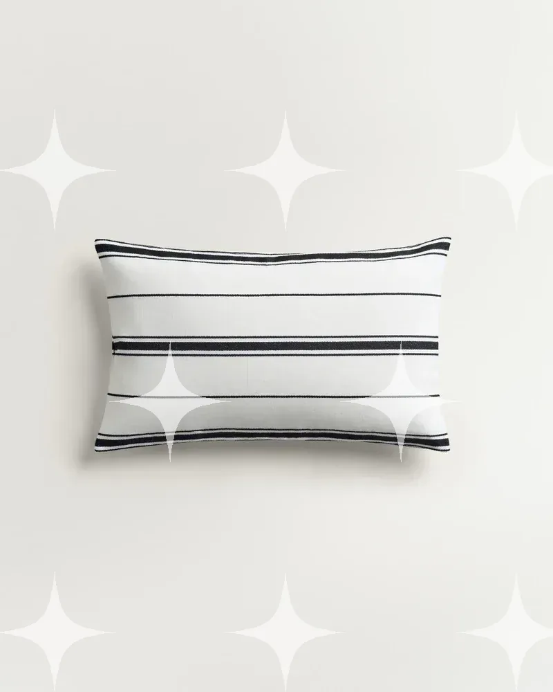 Striped Cotton Lumbar Pillow, White — photo 1