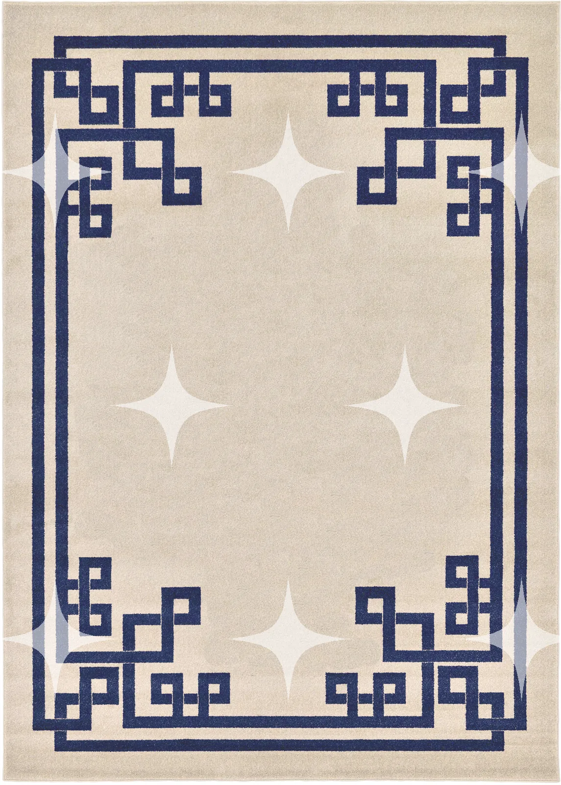 Cream Area Rug with Navy Greek-Key Border — photo 1