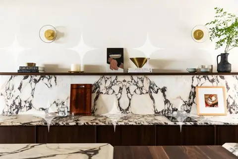 Marble Bar with Open Shelf