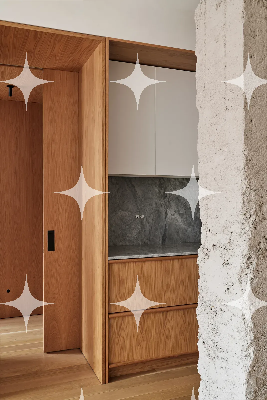 Oak Joinery Against Rough Plaster — photo 1