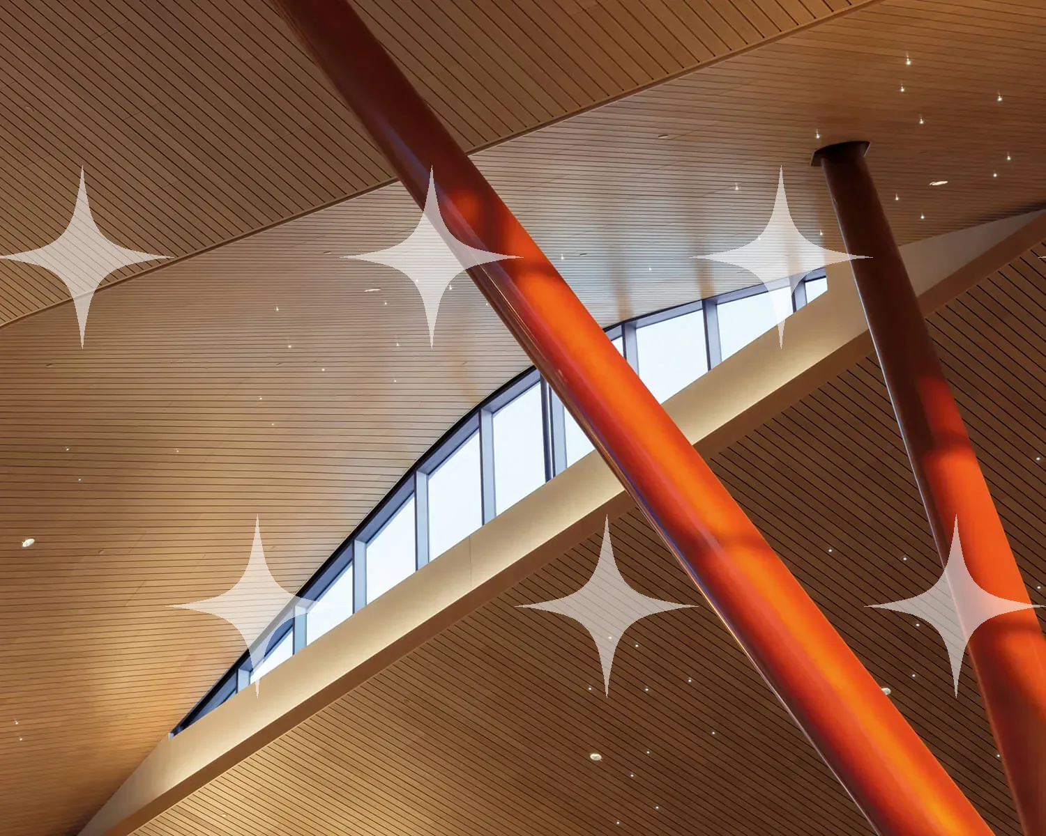 Timber Ceiling with Red Columns — photo 1