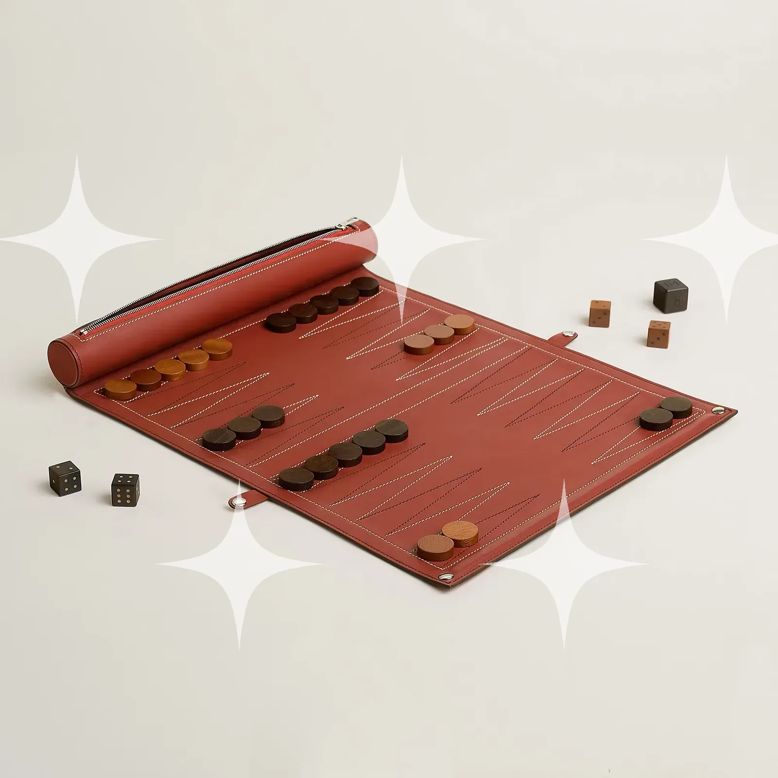 Red Leather Travel Backgammon Set — photo 1