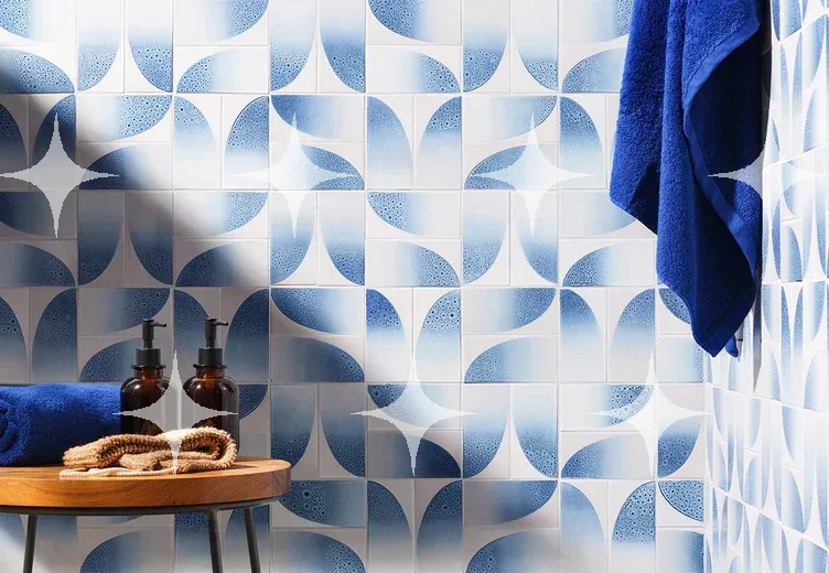 Blue Patterned Tiles, Bathroom Wall — photo 1