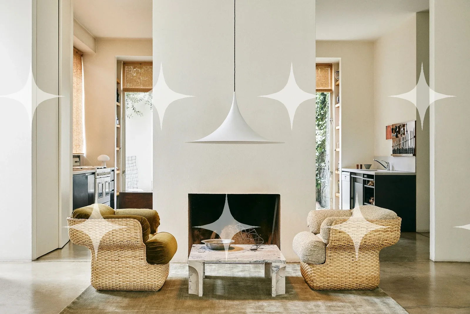 Fireplace Room with Conical Pendant — photo 1